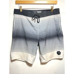 No Boundaries Men's 30 Gray Striped Board Shorts Swim Suit Trunks w/ Back Pocket